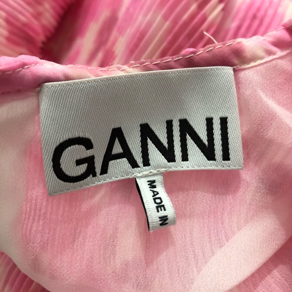 Ganni Georgette Tiered Pink Mini Dress Size 36/4 - Picture 7 of 9